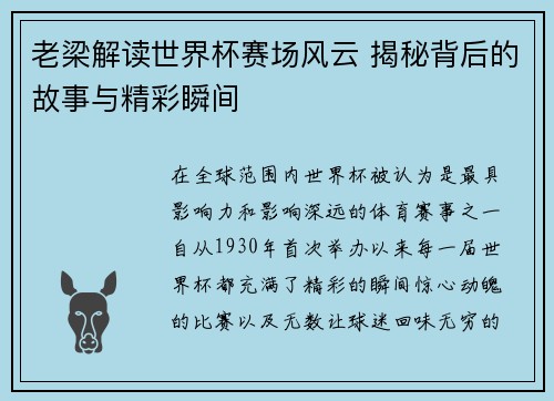 老梁解读世界杯赛场风云 揭秘背后的故事与精彩瞬间